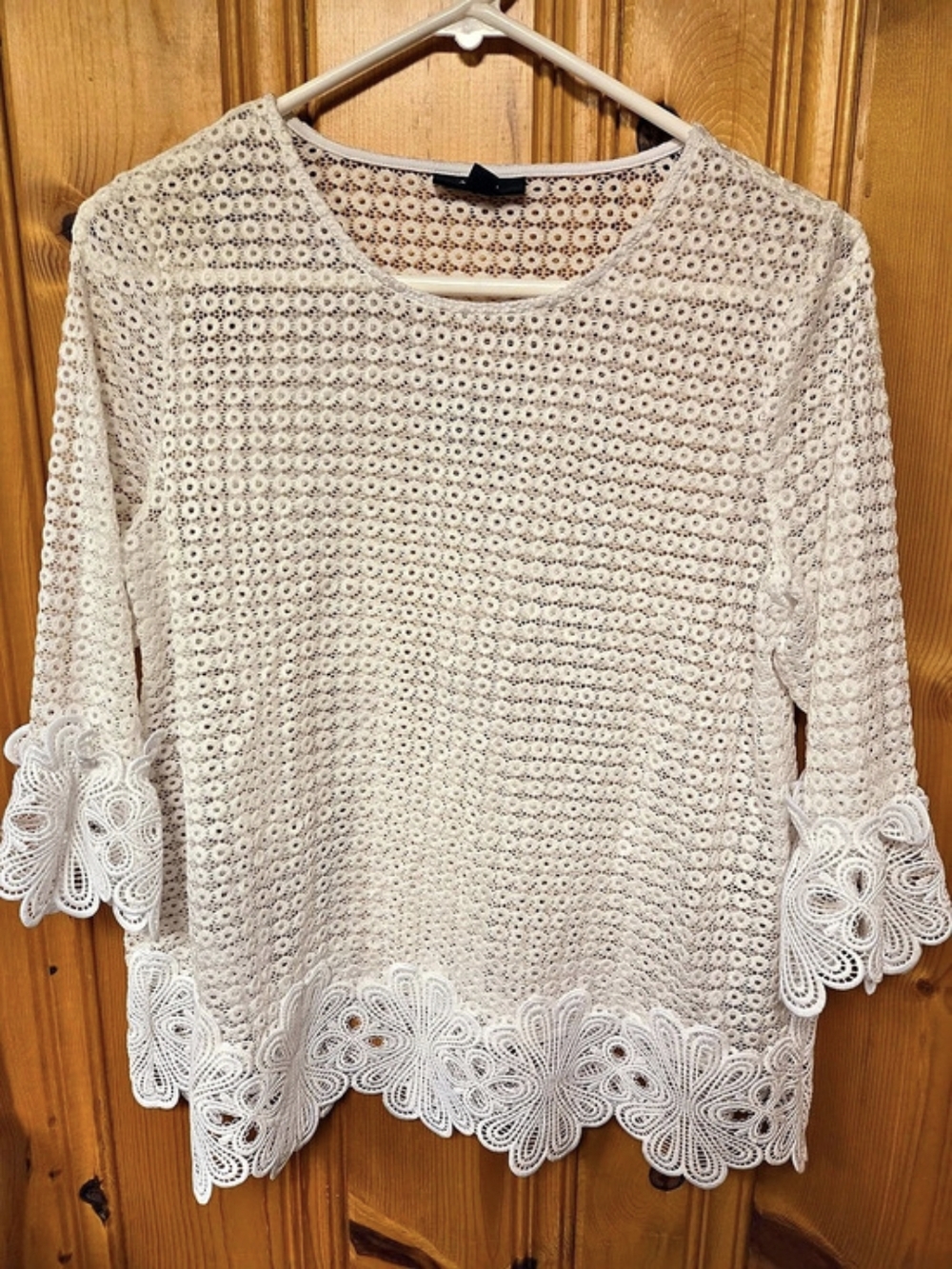 Alfani Lace Sleeve Blouse in White (Medium)